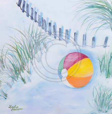 Beachy Daze SOLD beachball in the dunes on wood panel