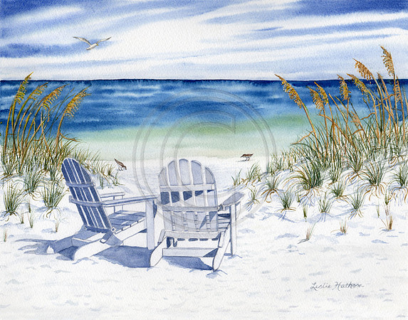 Just Between Us SOLD beach chair scene Prints and cards