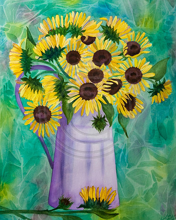 #06 Pitcher of Sunshine Sunflowers in Purple Vase