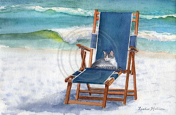 Beach Kitty, Cat in Beach Chair,  Prints & Notecards $195
